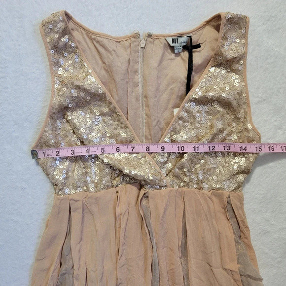 NWT Kut From The Kloth Sequin Iridescent Crinkle Cocktail Dress Blush Size S - Picture 12 of 13